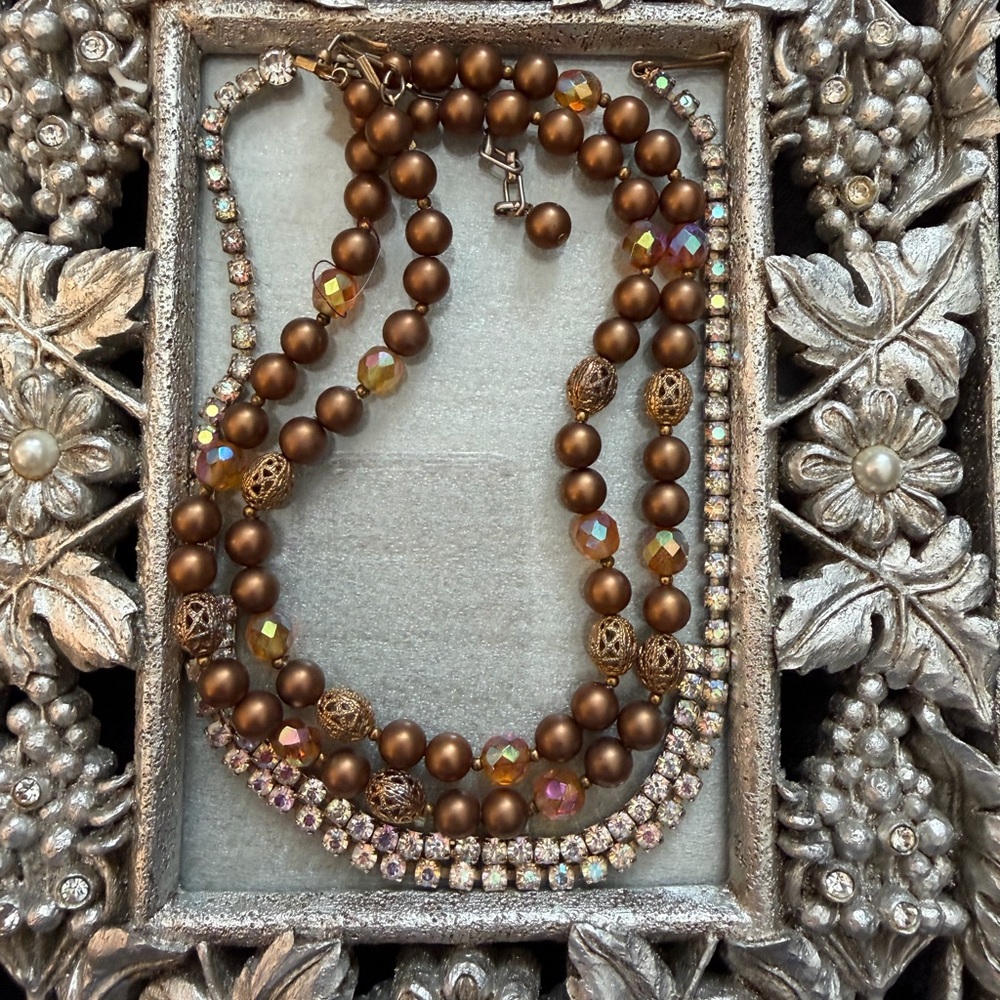 Vintage Aurora Borealis Necklace & Vintage Brown Aurora Borealis Necklace
